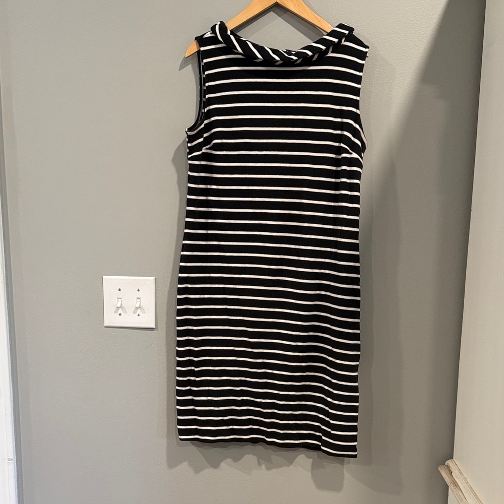 Talbots Sleeveless Black and White Striped Midi Dress